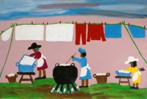 Wash Day, 1950 Cementine Hunter, Oil on pasteboard